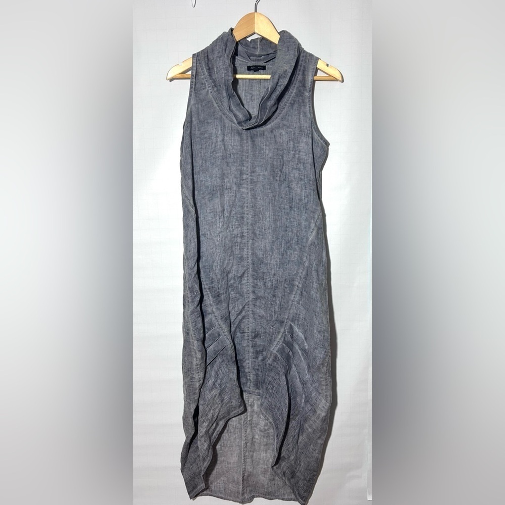 Athena Marie dyed linen dress, modern, asymmetric grey cowl neck - Picture 3 of 9